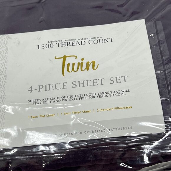 Sweet Home Collection 1500 Thread Count Twin 4-Piece Sheets Deep Pocket Purple - Picture 4 of 8